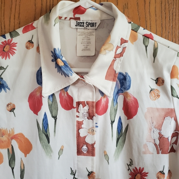 M/L Vintage 90s floral print Jazz Sport shirt - Picture 2 of 6